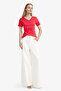 I1080Azrd286 Red Slim Fit Slim Fit V-Neck Basic Plain Rib Knit Short Sleeve T-Shirt - 2