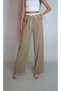 Women's Beige Waist Tie Detailed Side Zipper Design Fabric Pants Yy101278