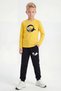 Round Neck Sweatshirt with Elastic Cuffs, Sweatpants, Printed Long Sleeve Boys' Top and Bottom Set - 2