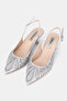 Women's Lamé Stone-Embellished Satin Short-Heel Shoes with Pointed Toe and Open Back - 3