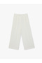 Beige Pockets Pleat Detail Crepe Fabric Straight Wide Leg Pants - 3