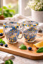 2 Fan Cups Yellow Navy Blue, 350 ml |   Cidarlı Glass Fan Cup