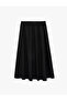 Black Cotton Elastic Waistband Poplin Midi Flare Skirt - 4