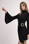 Women's Stand Collar Buckle Detailed Belted Gathering Mini Dress - 3