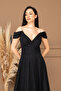 Silvery Fabric Boat Neck Evening Dress - Black - 6