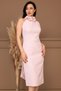 Atlas Fabric Pearl Detailed Halter Neck B Tie-Detail Pencil Dress - Powder - 5