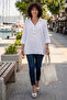 White Shirt Collar Buttons 3/4 Sleeve Side Buttons Casual Muslin Woven Blouse 67 67 - 4