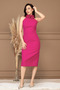 Atlas Pearl Detailed Halter Neck B Tie-Detail Pencil Long Dress - Fuchsia - 7