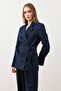 Navy Blue Bodycon Belted Women's Blazer Jacket - 4