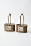 Wicker Cobalt Basket Set of 2 Flowers Decorative Flower Holder with Printed Handles - 2