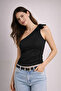 Women's Black One Shoulder Blouse - 8