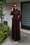 Coffee Embroidery Detailed Jacket Pleated Skirt Women's Suit - 6