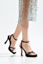 Women's Black Satin Stone Platform Heeled Shoes - 4