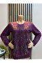 Women's Middle Age and Above Rose Garden Patterned Stretch Fabric Stoned Mother Combed Cotton Blouse