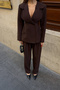 Coffee Hooded Detailed Blazer Jacket Trousers Suit - 3