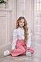 Girl Child Shoulders Stone Embroidered Watermelon Sleeve Shirt Button and C Pocket Detail Pants Pink Bottom Top Set - 3