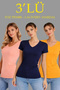 3-Pack V-Neck T-Shirts – Short Sleeve Summer Slim Fit Bodysuits - Powder Pink, Navy Blue, Mustard