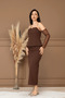 Atlas Lace Detailed Strapless Elibse - Brown - 7