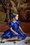 Girl's Bow Detail Shoulder-Length Boat Neck Lined Skirt Fluffy S Cobalt Blue Evening Dress - 4