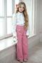 Girl Child Shoulders Stone Embroidered Watermelon Sleeve Shirt Button and C Pocket Detail Pants Pink Bottom Top Set - 2
