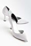 Plus Size Women's Stiletto Heel U Stiletto Silver Gray Shiny Satin Side Open - 3