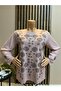 Women's Middle Age and Above Rose Garden Patterned Stretch Fabric Stoned Mother Combed Cotton Blouse
