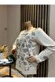 Women's Middle Age and Above Rose Garden Patterned Stretch Fabric Stoned Mother Combed Cotton Blouse - 2
