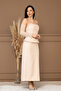 Atlas Lace Detailed Strapless Elibse - Bej - 7