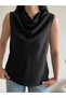 Black Degaje Collar Sleeveless Blouse