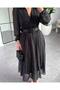 Polka Dot Printed Buttons Long Chiffon Dress - 2