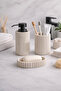 Polyresin 3 Piece Bathroom Set Liquid Soap Dispenser Toothbrush Holder Soap Dish Modern Striped Design Cream - 4