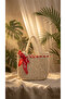 Scarf Detailed Knitted Beach Bag Si - Cream Mesh Shoulder Bag - 7
