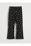 Black Patterned Girls' Flared Leggings