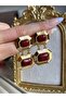 Red Stone Gold Vintage Dangle Women's Earrings - 3
