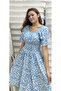 Square Neck Watermelon Sleeve Gipeli Floral Patterned Summer Dress - 2