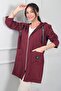 Women's Hooded Bag Pocketed Leather Zippered Cardigan with Accessories