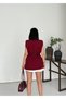 Gold Buckle Belt Li Padded Shoulders Elegant Oversized Vest -Burgundy - 7