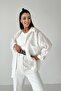 Women's White Pocketed Oversize Ke Linen Ömlek - 3