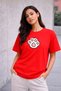 Women's Printed Detail Oversize Bol Cut T-Shirt with Cycling Neck