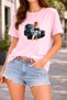 Women's Printed Detail Oversize Bol Cut T-Shirt with Cycling Neck