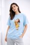 Women's Printed Detail Oversize Bol Cut T-Shirt with Cycling Neck