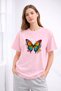 Women's Printed Detail Oversize Bol Cut T-Shirt with Cycling Neck