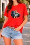 Women's Printed Detail Oversize Bol Cut T-Shirt with Cycling Neck