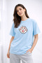 Women's Printed Detail Oversize Bol Cut T-Shirt with Cycling Neck