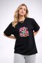 Women's Printed Detail Oversize Bol Cut T-Shirt with Cycling Neck