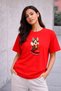 Women's Printed Detail Oversize Bol Cut T-Shirt with Cycling Neck