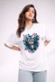 Women's Printed Detail Oversize Bol Cut T-Shirt with Cycling Neck