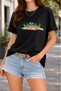 Women's Printed Detail Oversize Bol Cut T-Shirt with Cycling Neck