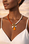 Orange White Beaded Women's with Pearl and Tassel Detail - 2