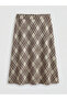 Giyçık Store Beige Elastic Waist Plaid A-Line Skirt - 5